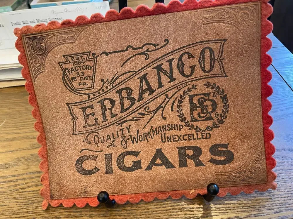 Vintage Erbanco Cigars Advertising Sign Felt Backing Factory 33 Pennsylvania